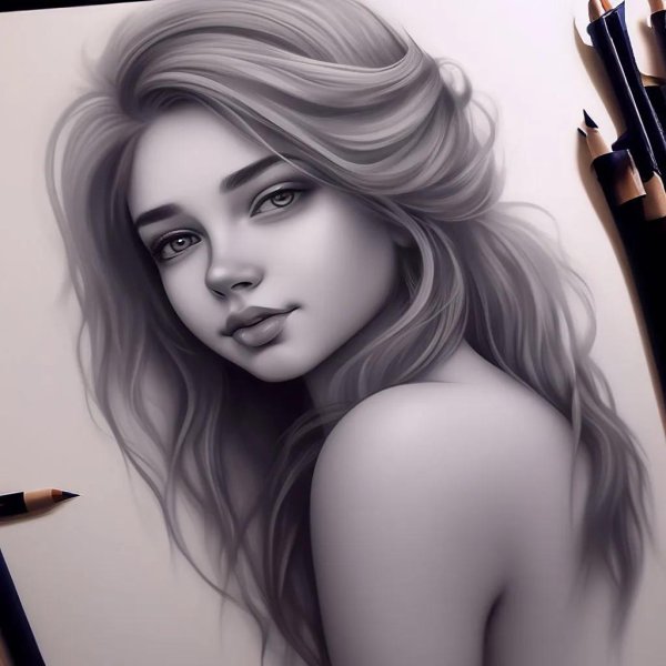 С девушками нарисованные карандашом