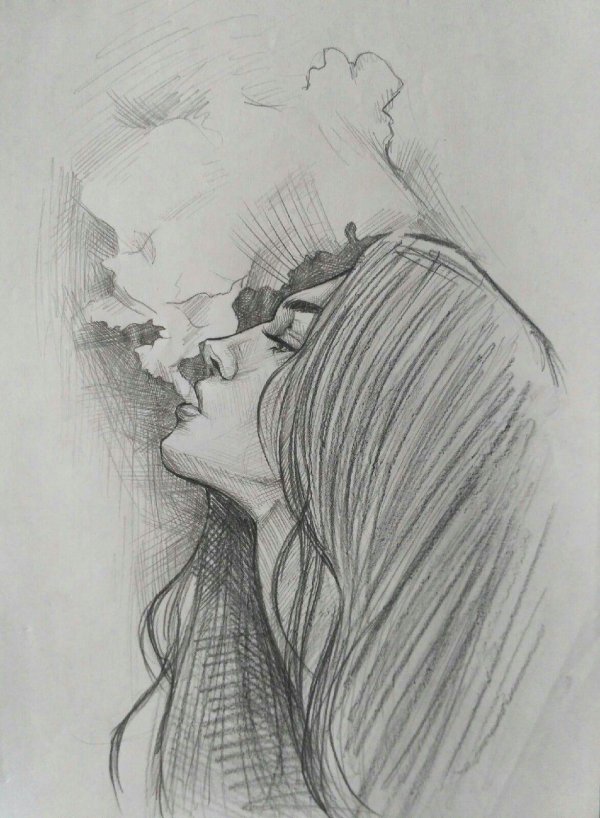 С девушками нарисованные карандашом