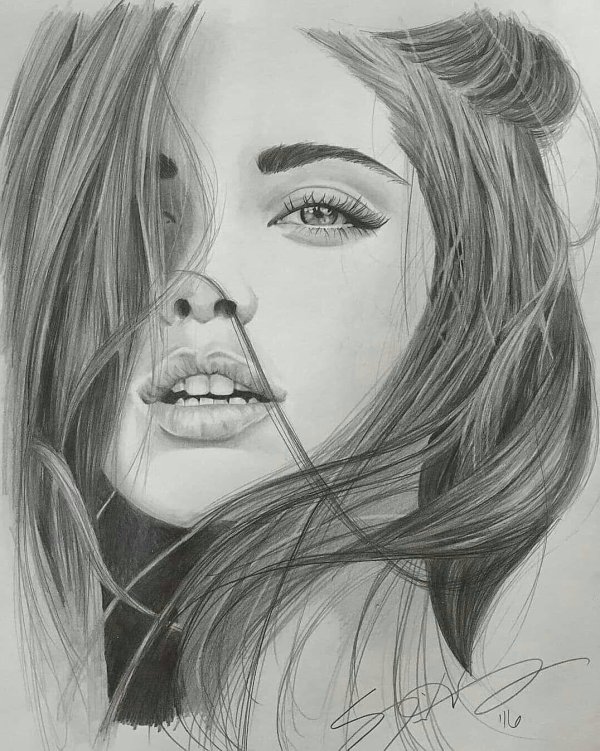 С девушками нарисованные карандашом