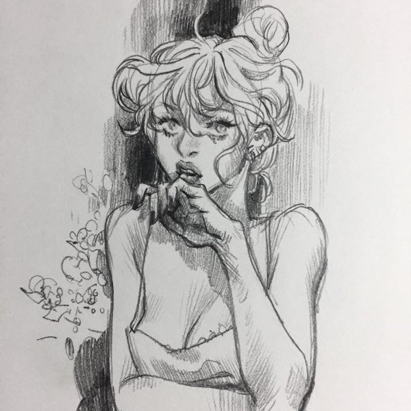 С девушками нарисованные карандашом
