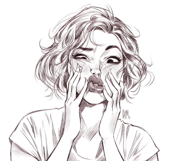 С девушками нарисованные карандашом