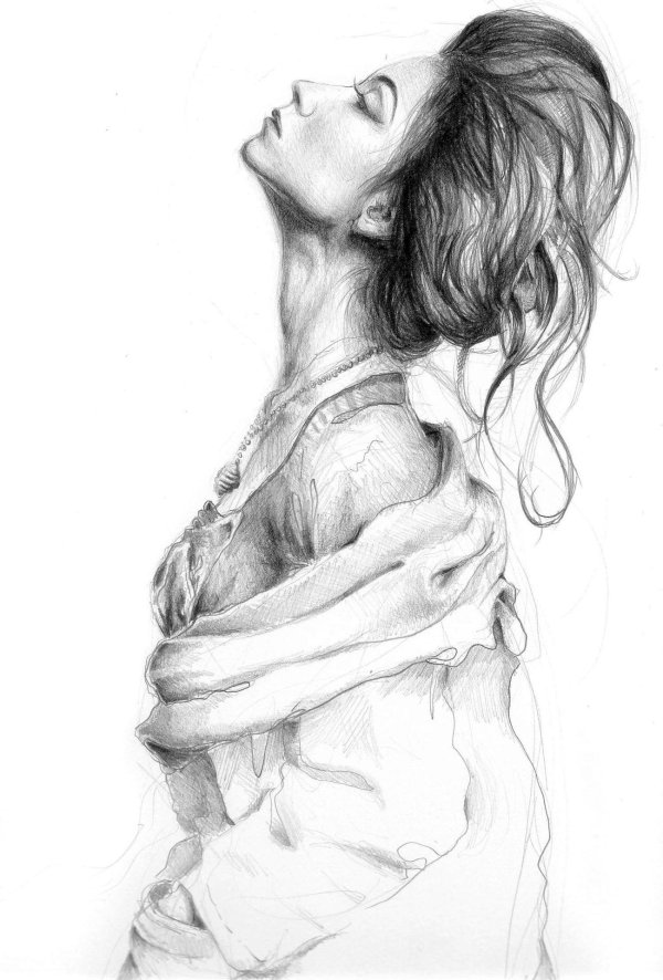 С девушками нарисованные карандашом