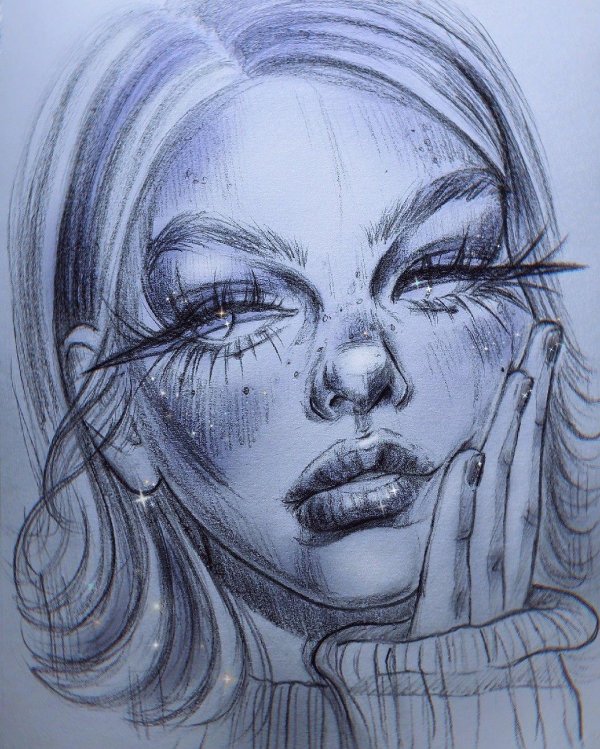 С девушками нарисованные карандашом