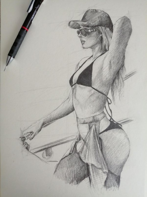 С девушками нарисованные карандашом