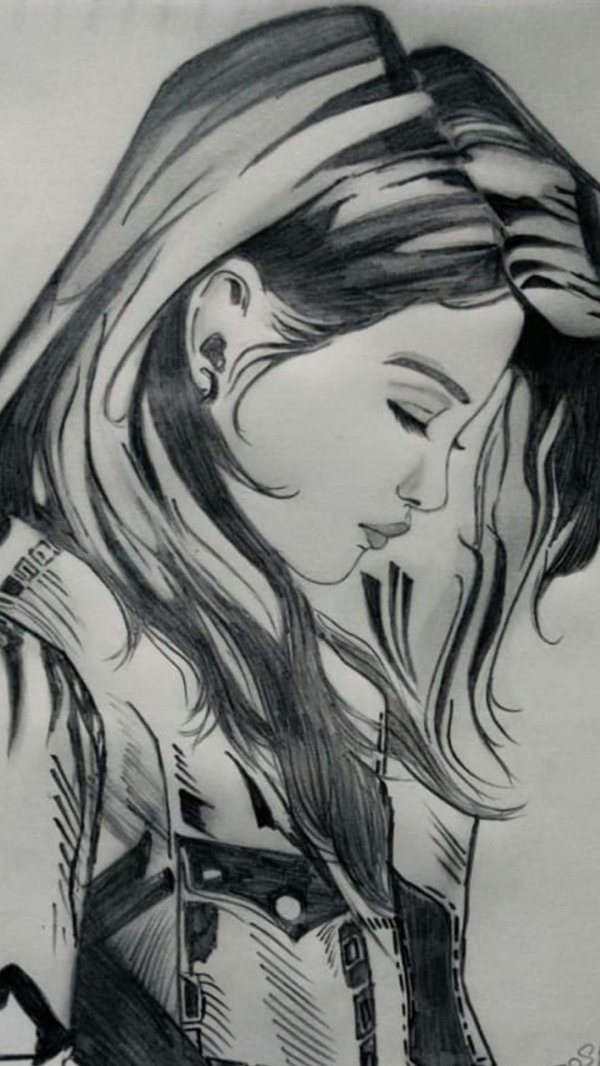 С девушками нарисованные карандашом