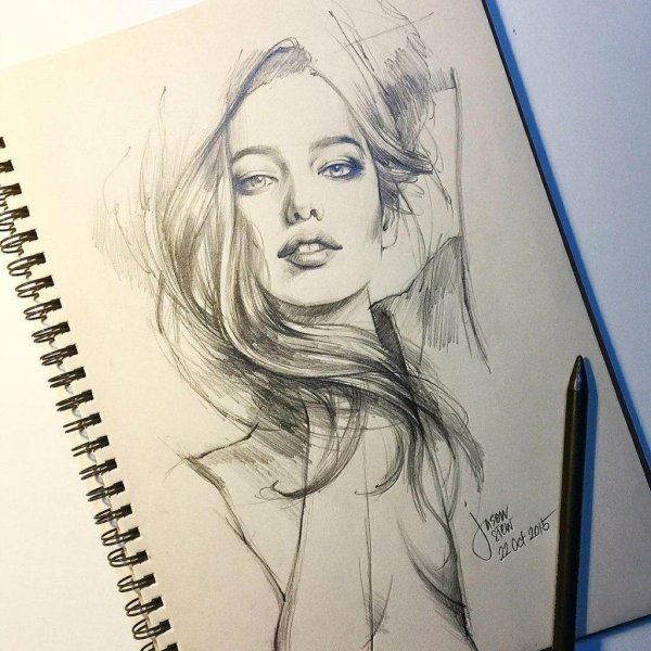 С девушками нарисованные карандашом