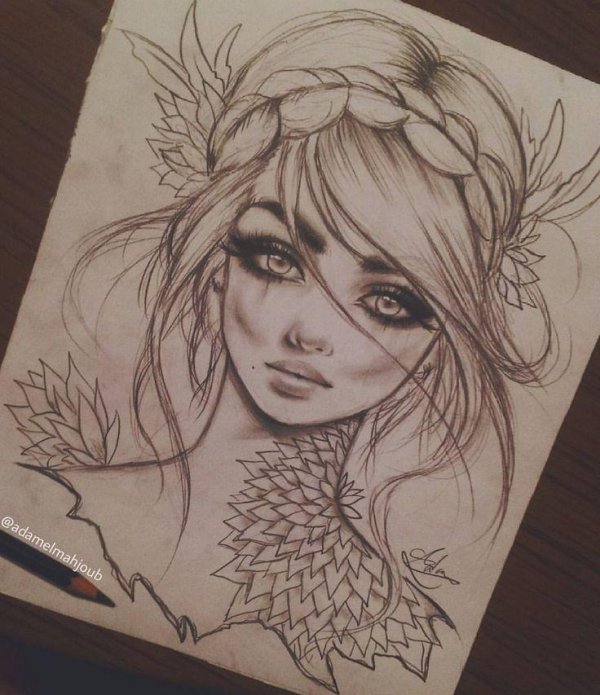 С девушками нарисованные карандашом