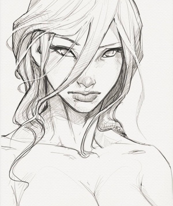 С девушками нарисованные карандашом