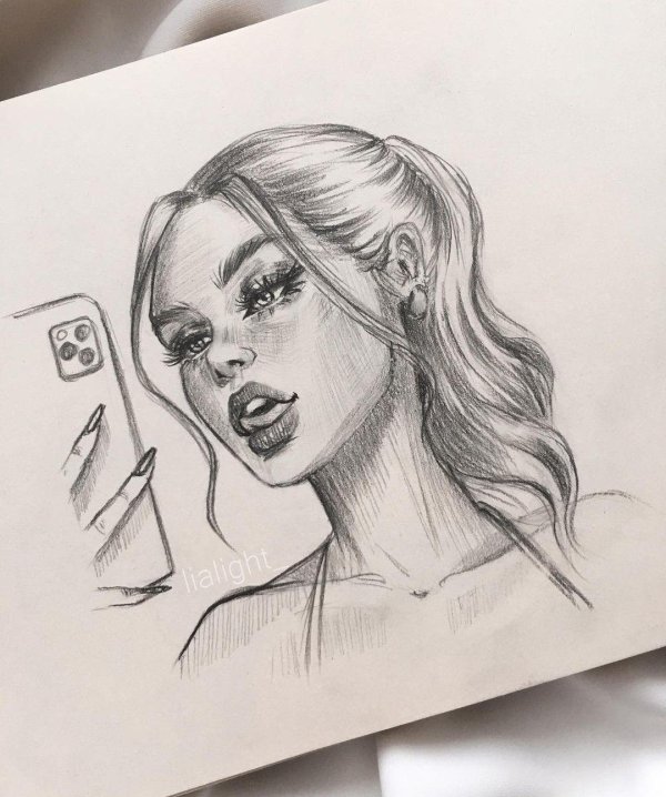 С девушками нарисованные карандашом