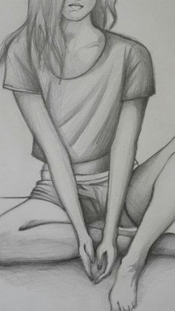 С девушками нарисованные карандашом