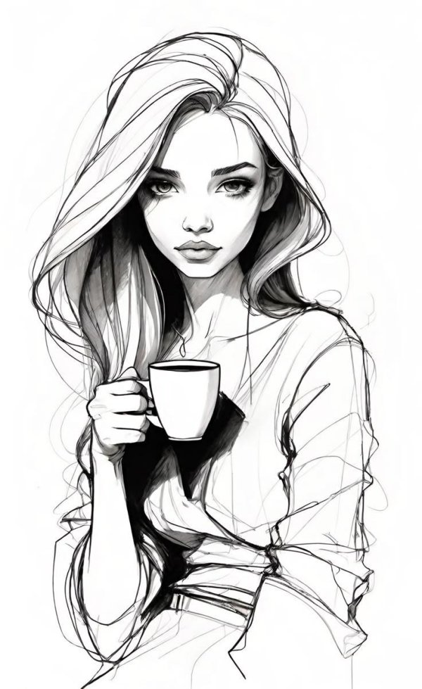 С девушками нарисованные карандашом