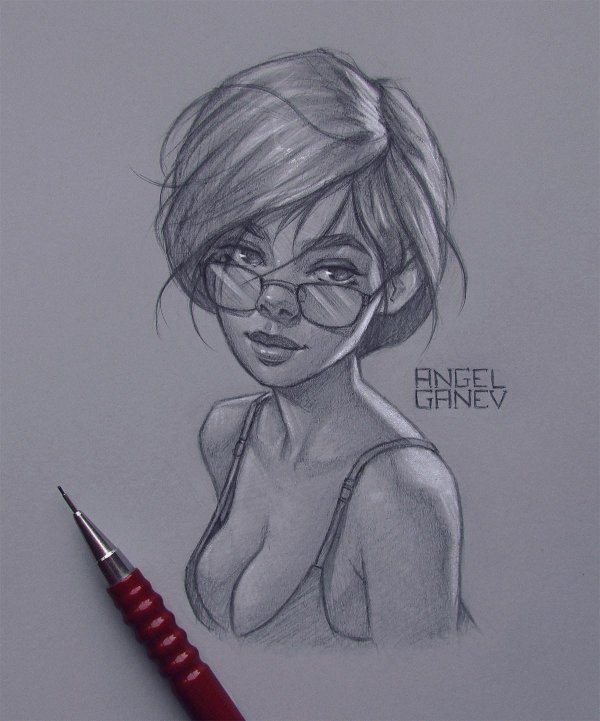 С девушками нарисованные карандашом