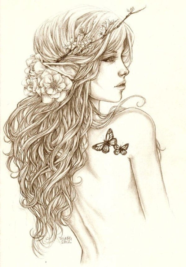 С девушками нарисованные карандашом