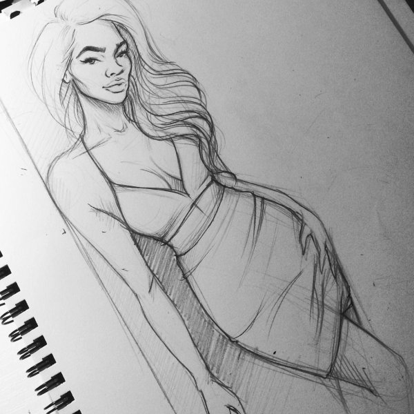 С девушками нарисованные карандашом