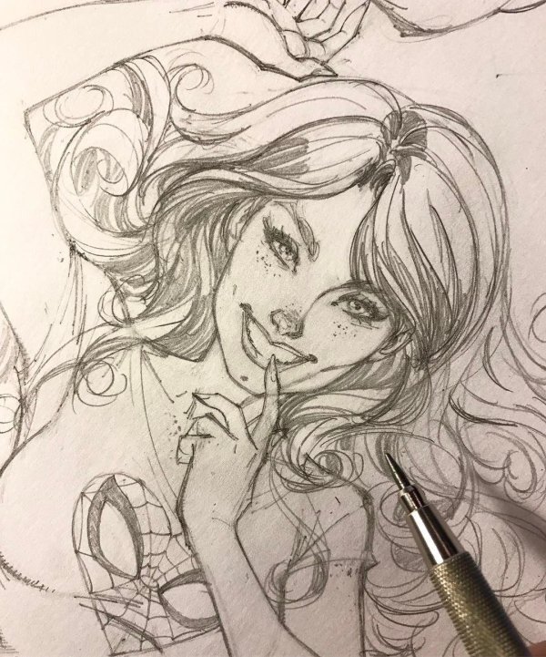 С девушками нарисованные карандашом