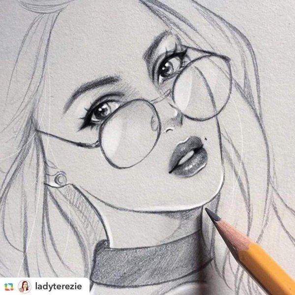 С девушками нарисованные карандашом