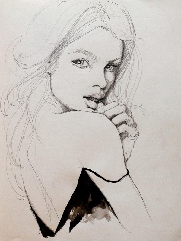 С девушками нарисованные карандашом