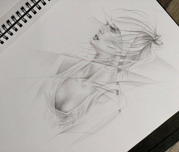 С девушками нарисованные карандашом