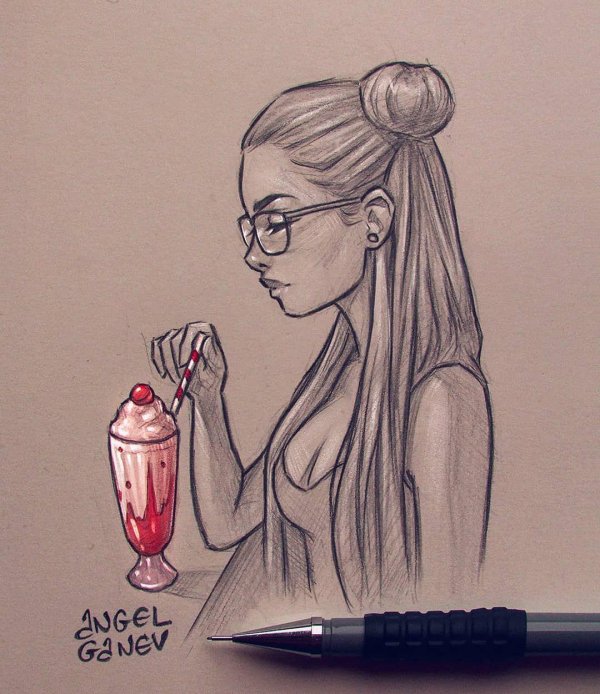 С девушками нарисованные карандашом