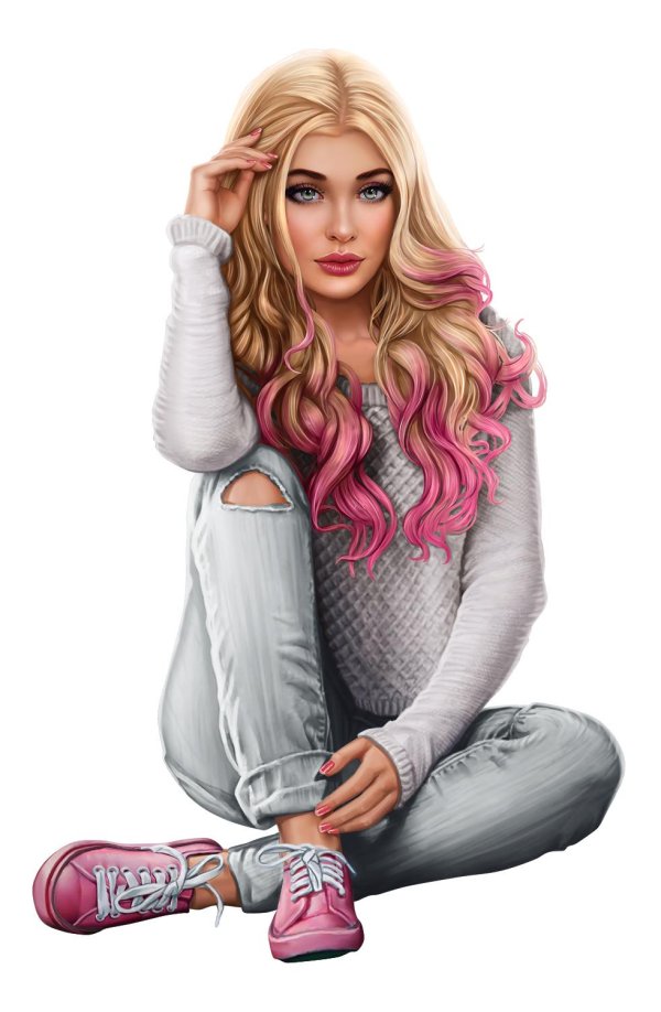 С девушками нарисованные цветные