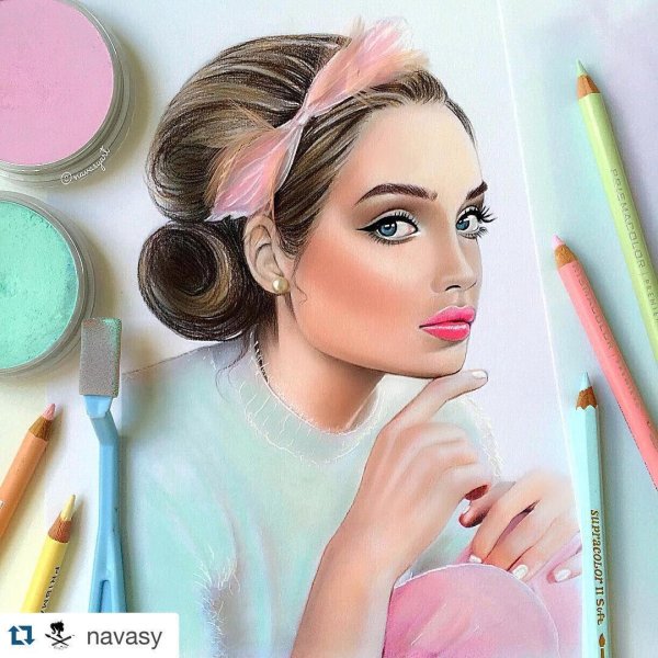 С девушками нарисованные цветные