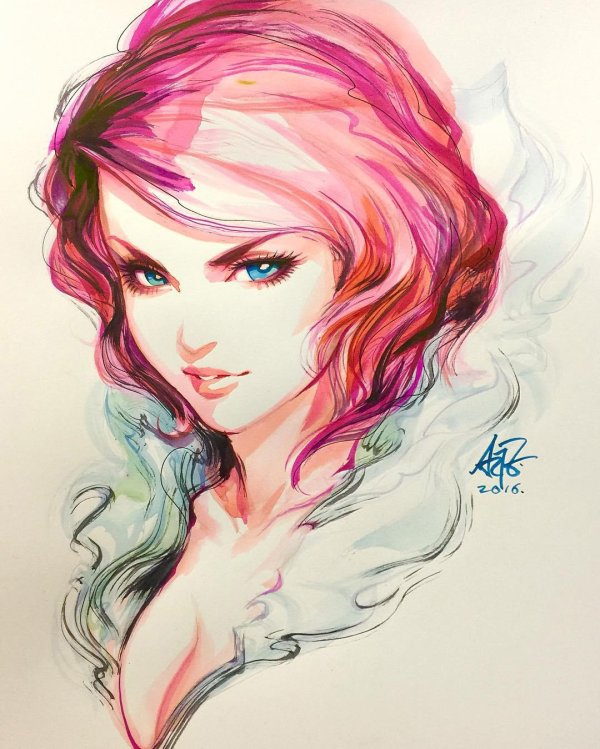 С девушками нарисованные цветные