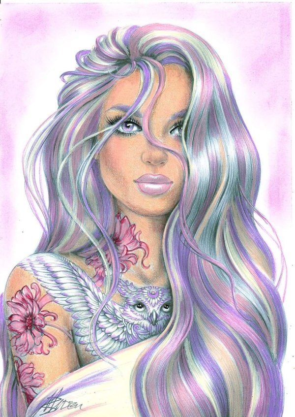 С девушками нарисованные цветные