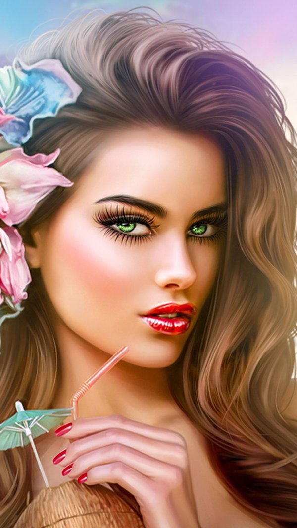 С девушками нарисованные цветные