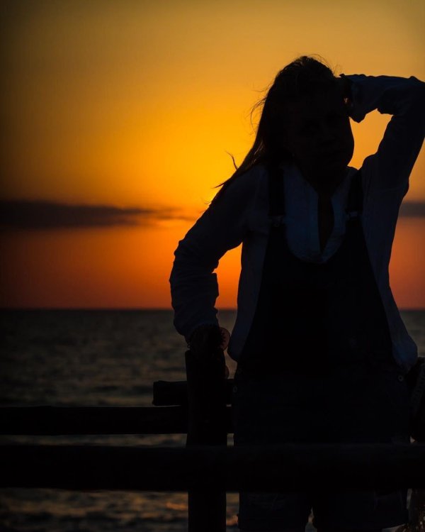 Девушка со спины на закате