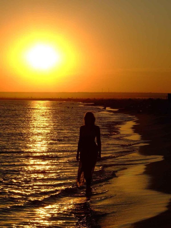 Девушка со спины на закате