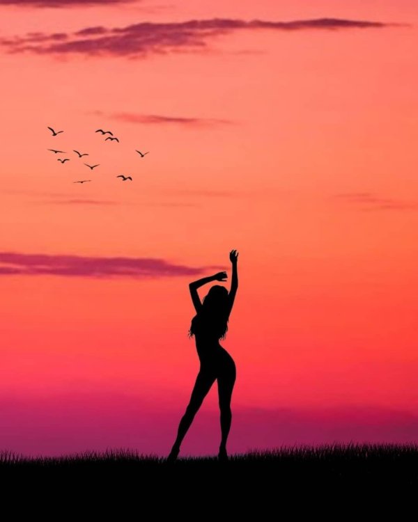 Девушка со спины на закате