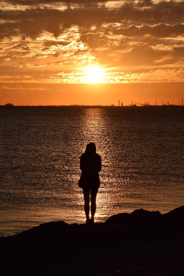 Девушка со спины на закате