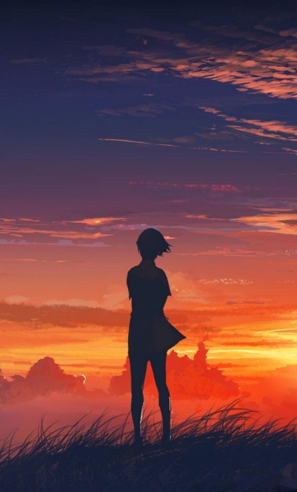 Девушка со спины на закате