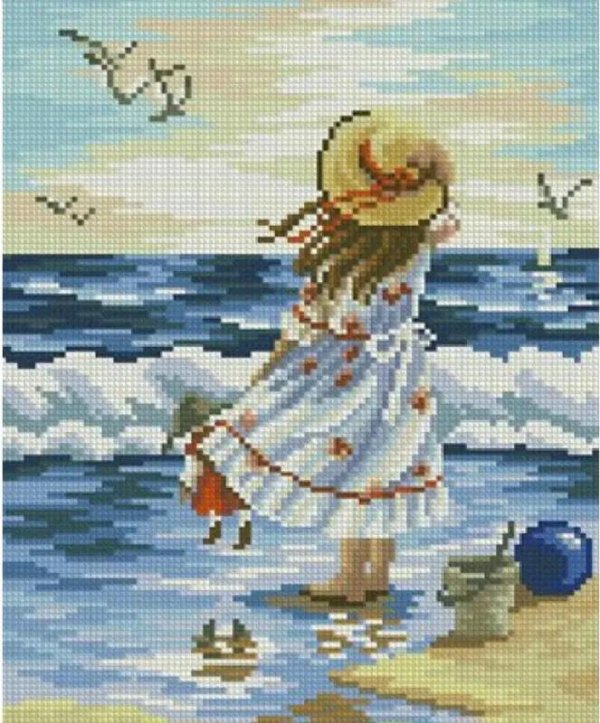 Девушка на берегу моря нарисованные