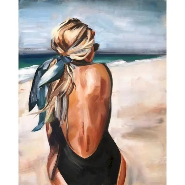 Девушка на берегу моря нарисованные