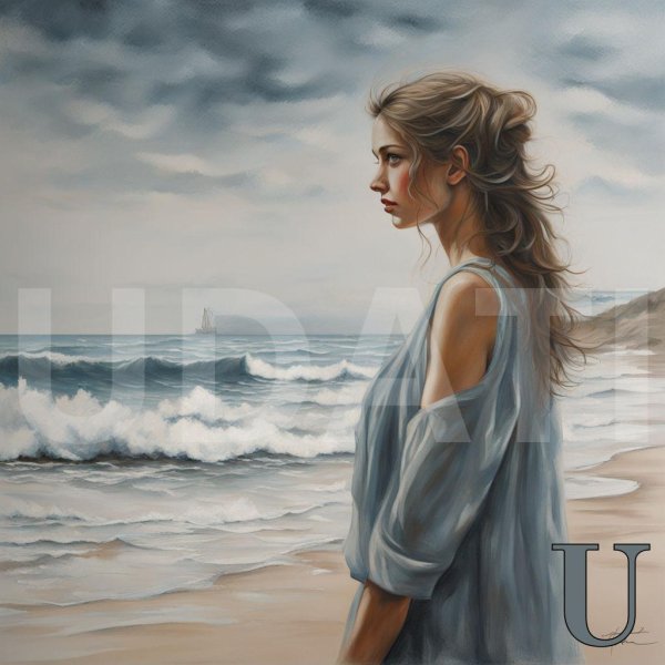 Девушка на берегу моря нарисованные