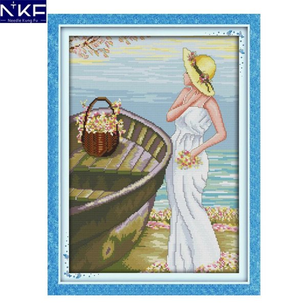 Девушка на берегу моря нарисованные