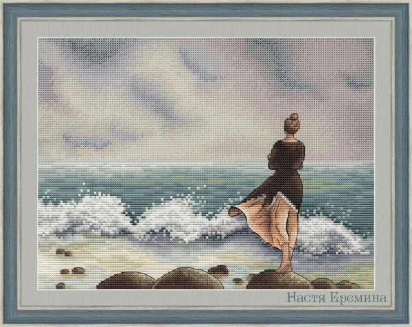 Девушка на берегу моря нарисованные