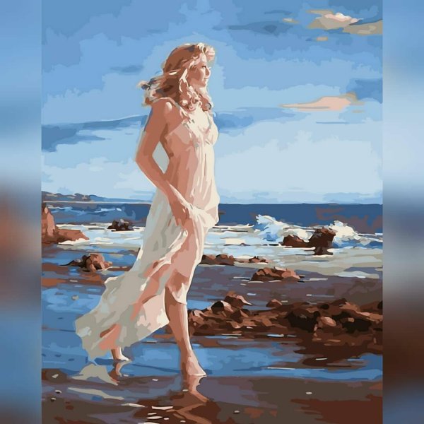 Девушка на берегу моря нарисованные