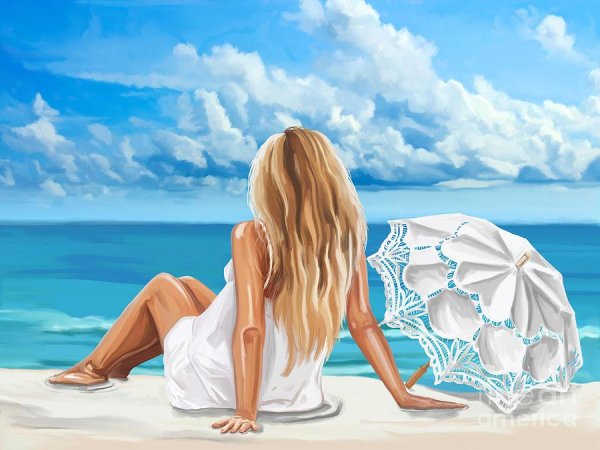 Девушка на берегу моря нарисованные