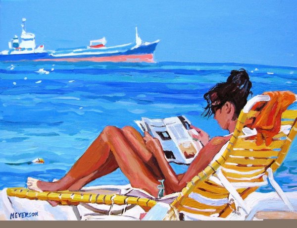 Девушка на берегу моря нарисованные