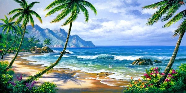 Девушка на берегу моря нарисованные