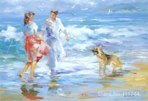 Девушка на берегу моря нарисованные