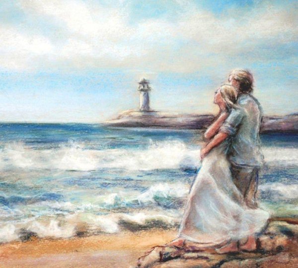 Девушка на берегу моря нарисованные