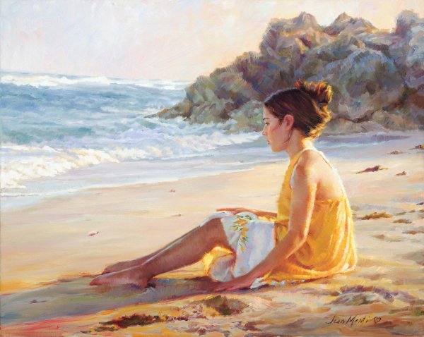 Девушка на берегу моря нарисованные