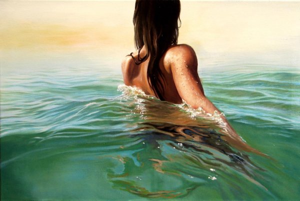 Девушка на берегу моря нарисованные