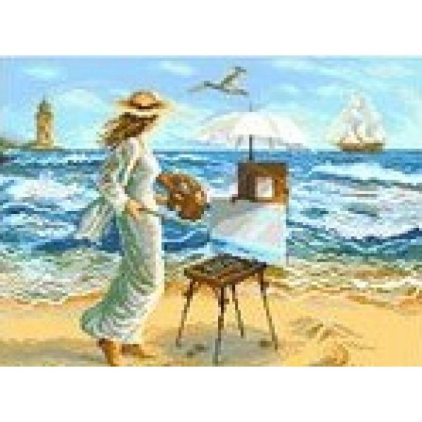 Девушка на берегу моря нарисованные