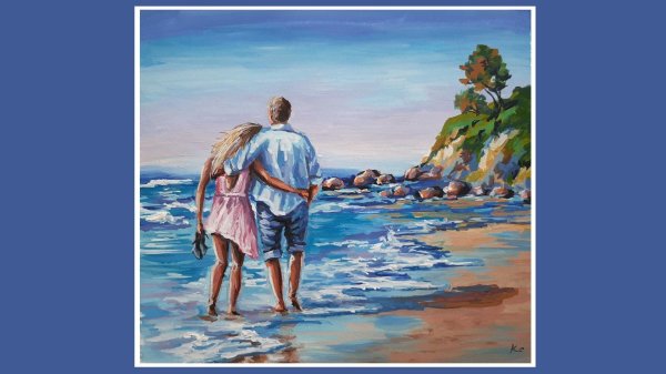 Девушка на берегу моря нарисованные