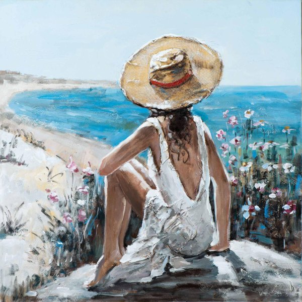 Девушка на берегу моря нарисованные