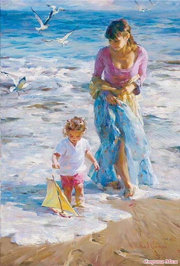 Девушка на берегу моря нарисованные